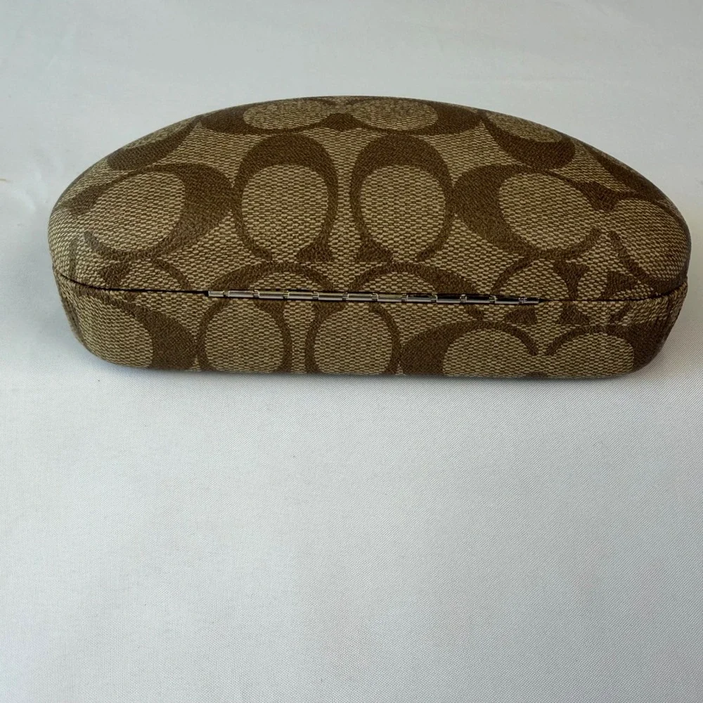 Coach Signature Monogram Hard Eyeglass Sunglasses Case Brown Tan Tan Logo